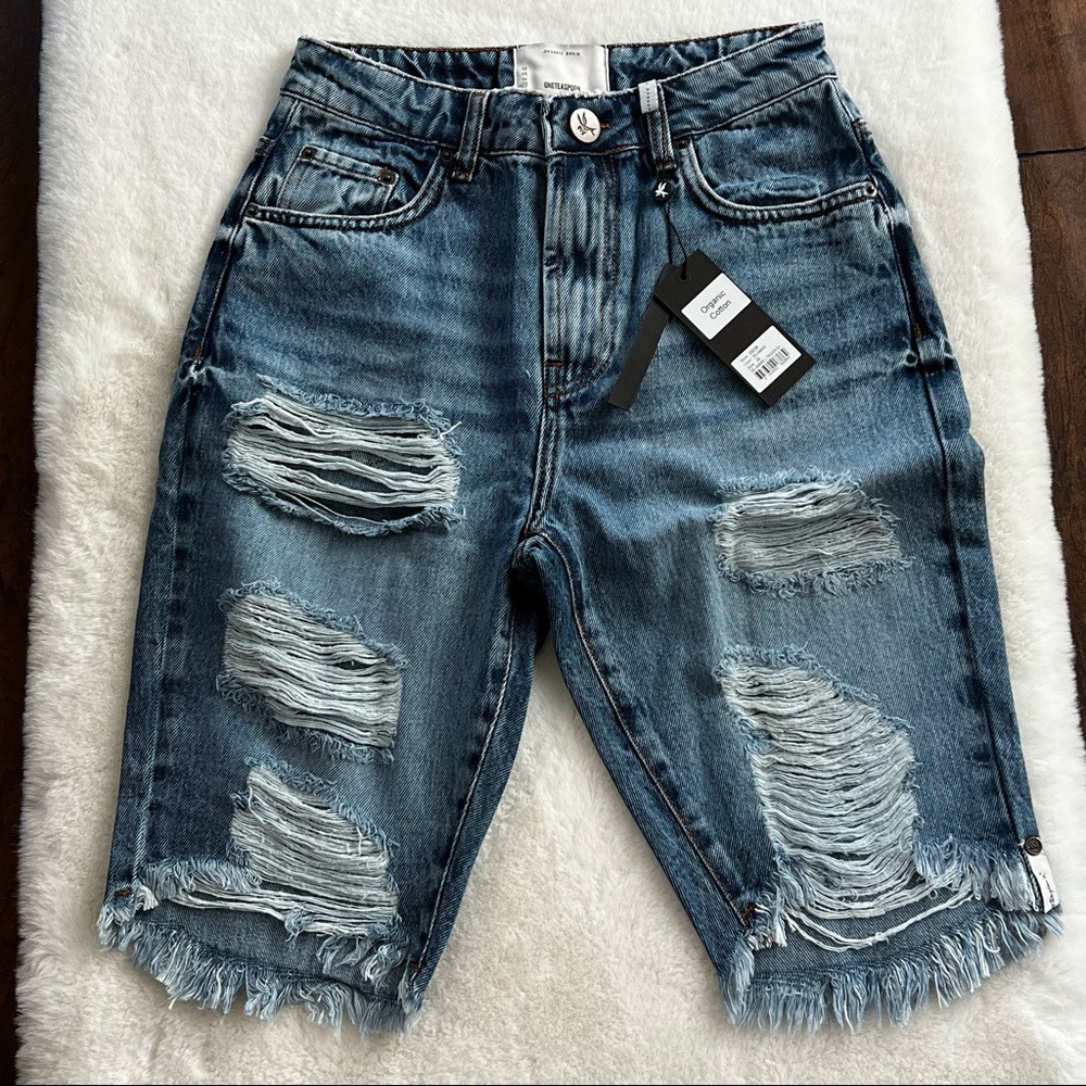 One Teaspoon Delaware Sustainable Truckers Longline Shorts Size 25 - Picture 2 of 16